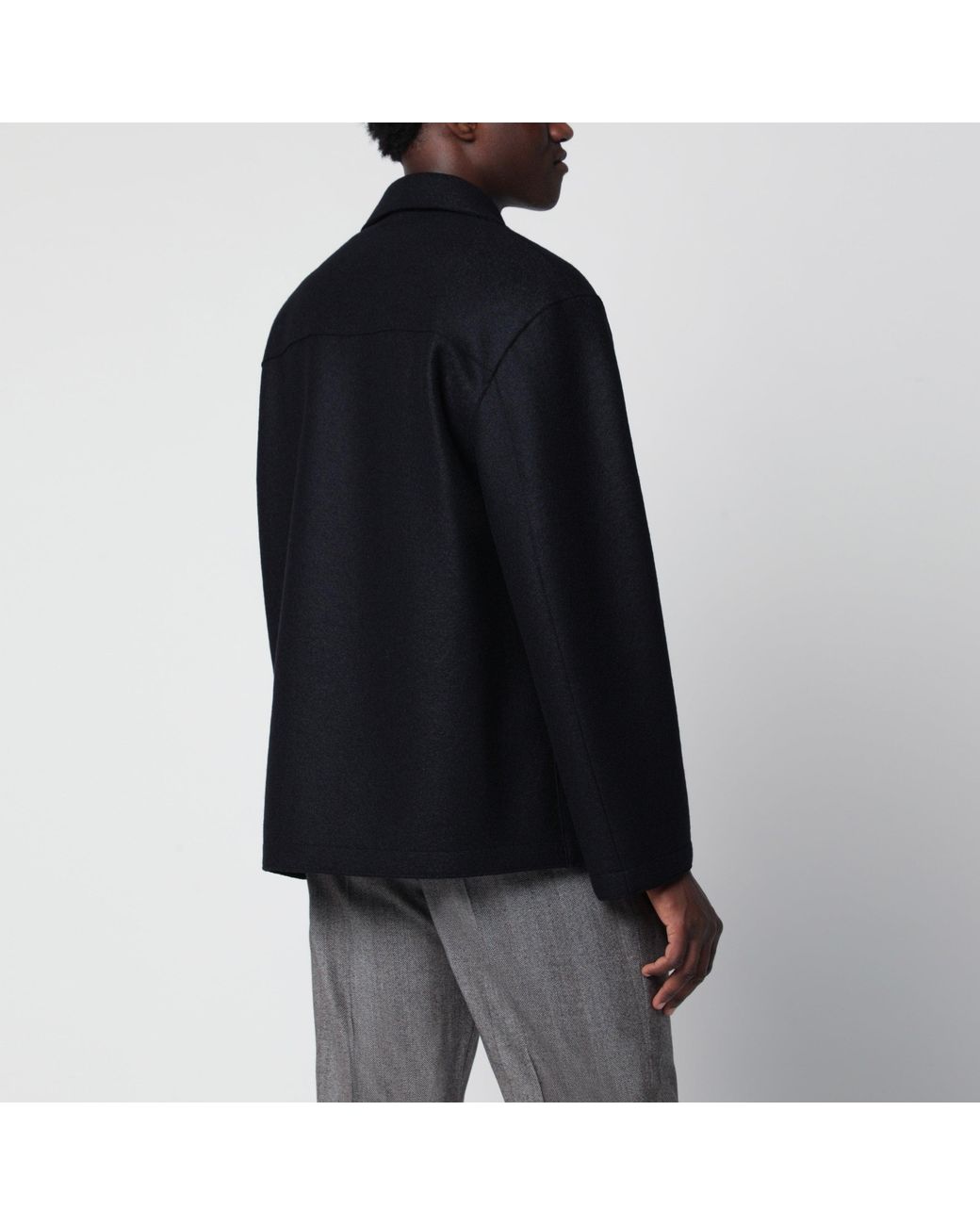 Harris Wharf London Black Short Double-Breasted Wool Coat for men