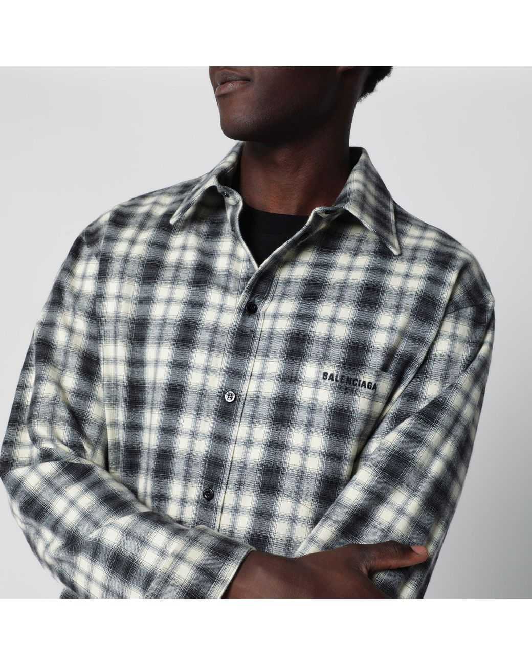 Balenciaga Blue Regular-Fit Checked Cotton Flannel Shirt for men