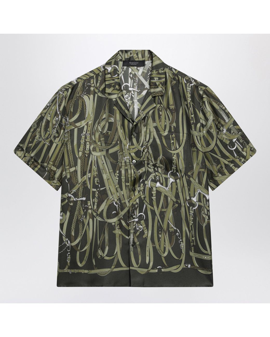 Gucci Green Dark Silk Bowling Shirt for men