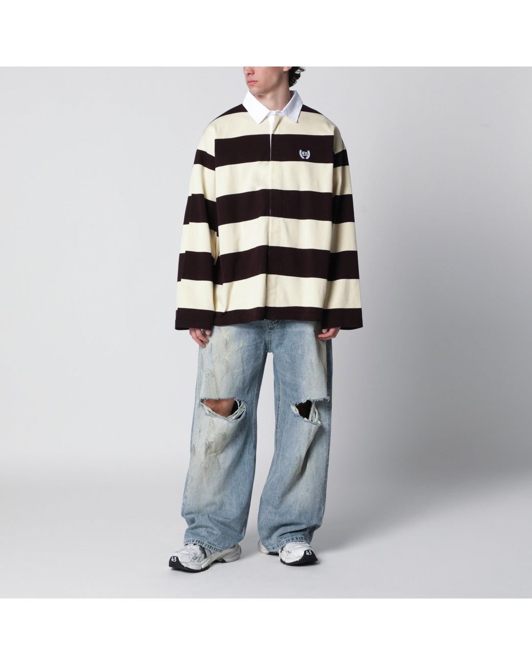 Balenciaga Blue Striped Jersey Polo Shirt for men