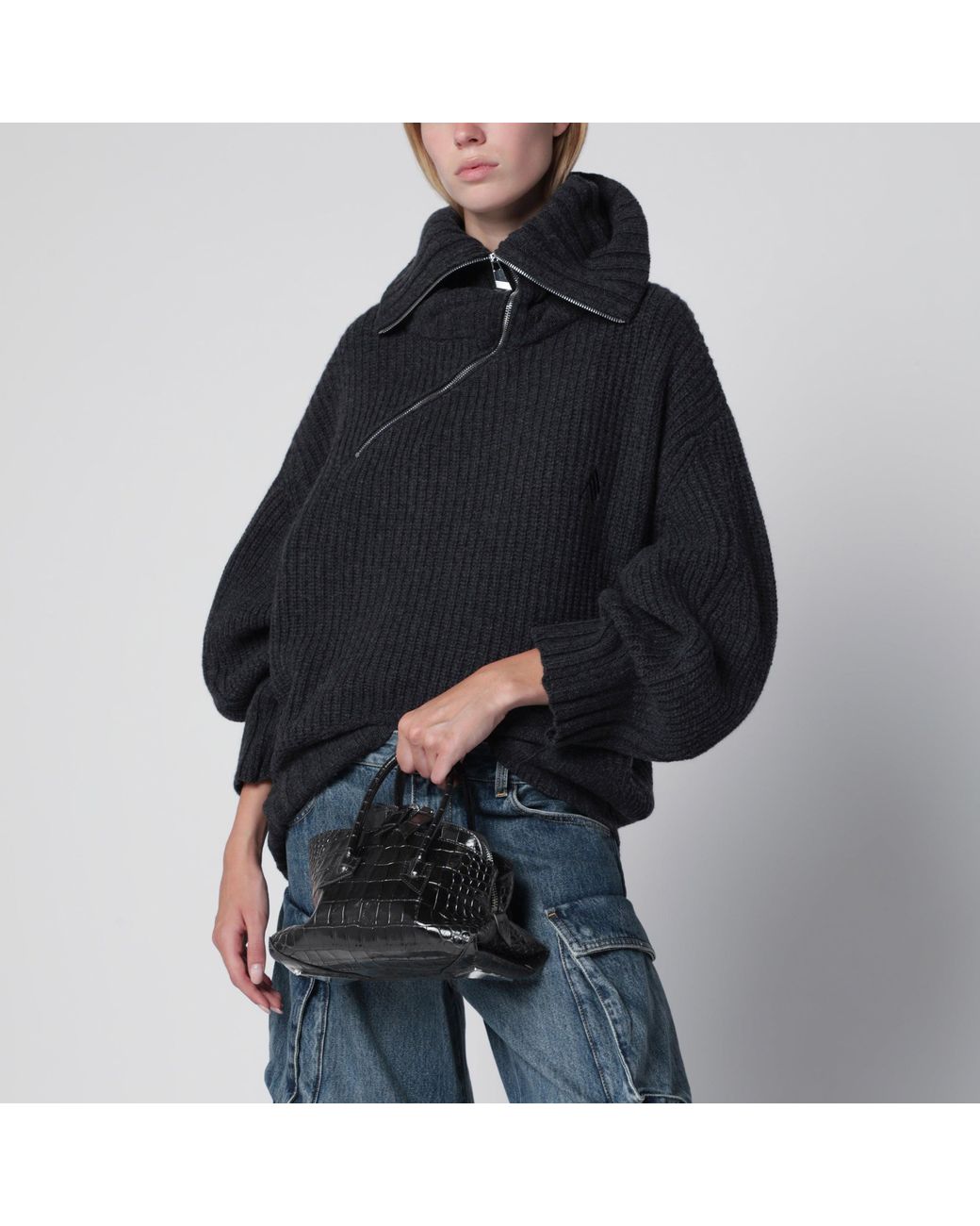 The Attico Black La Passeggiata Mini Crocodile-Print Leather Bag