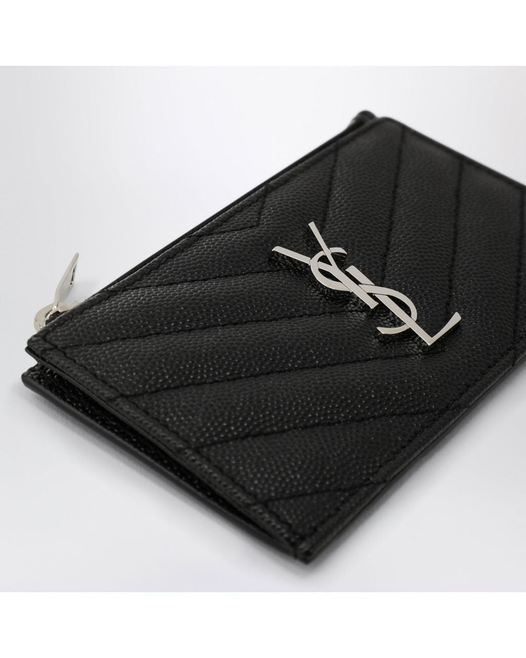 Saint Laurent Black Calfskin Zip Card Holder