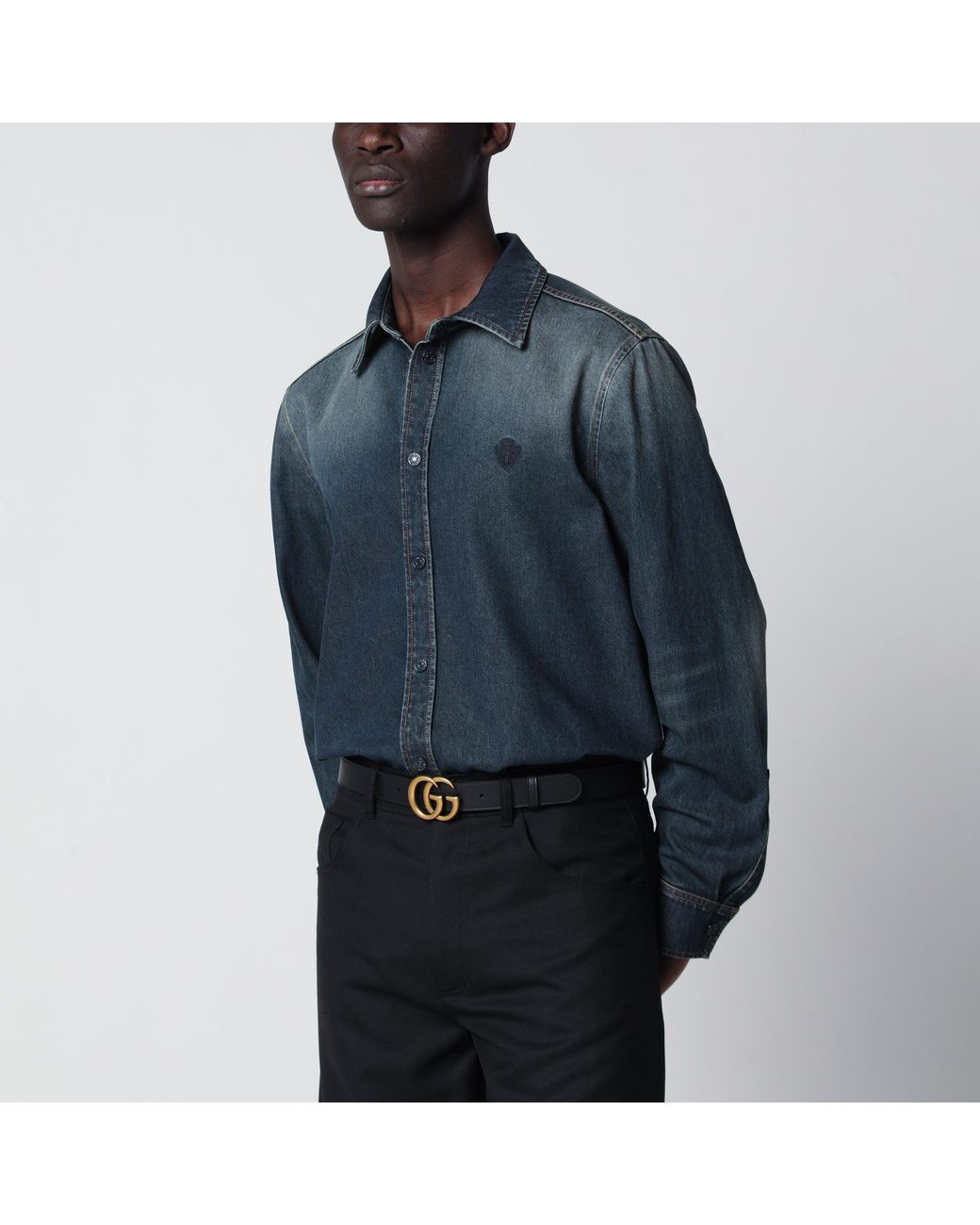 Gucci Blue Denim Shirt With Washed Effect for men