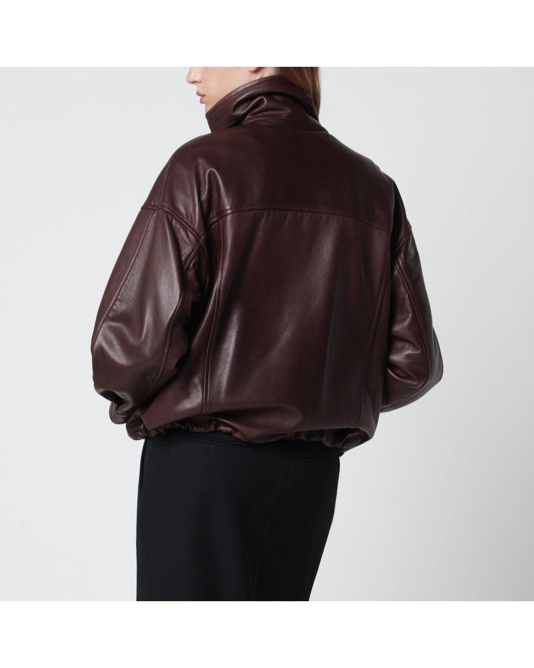 Nour Hammour Brown Roland Ebony Leather Bomber Jacket