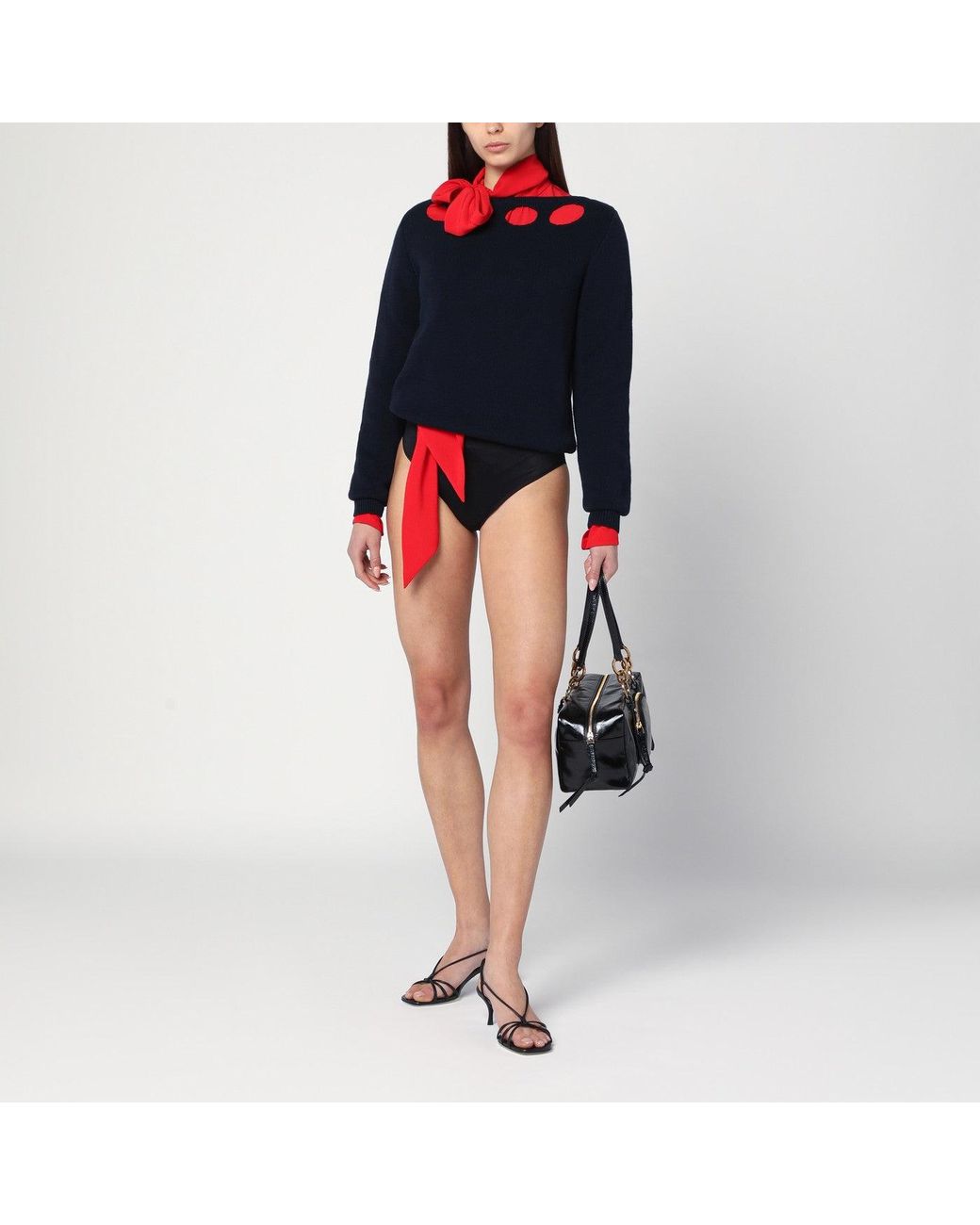 Prada Red Cotton Sweater With Geometric Details
