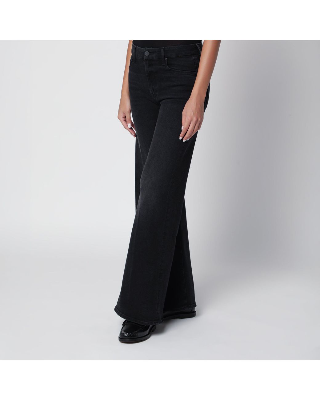 Mother Black Flared Spiked Hair Jeans