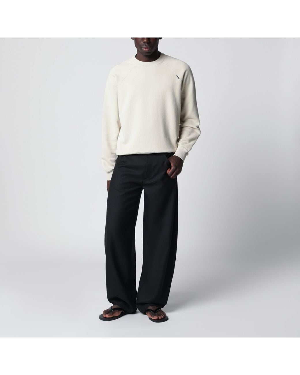 Prada White Talc-Colored Cotton Fleece Sweatshirt for men