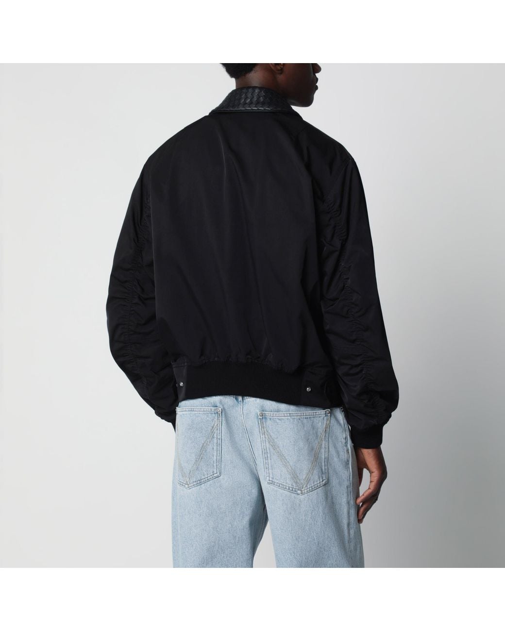 Bottega Veneta Black Zip-Up Jacket With Intrecciato Collar for men