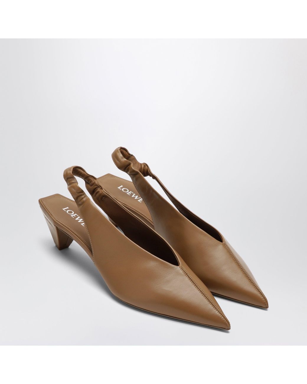 Loewe Brown Origami Cubic Mocha Lambskin Slingback Shoes