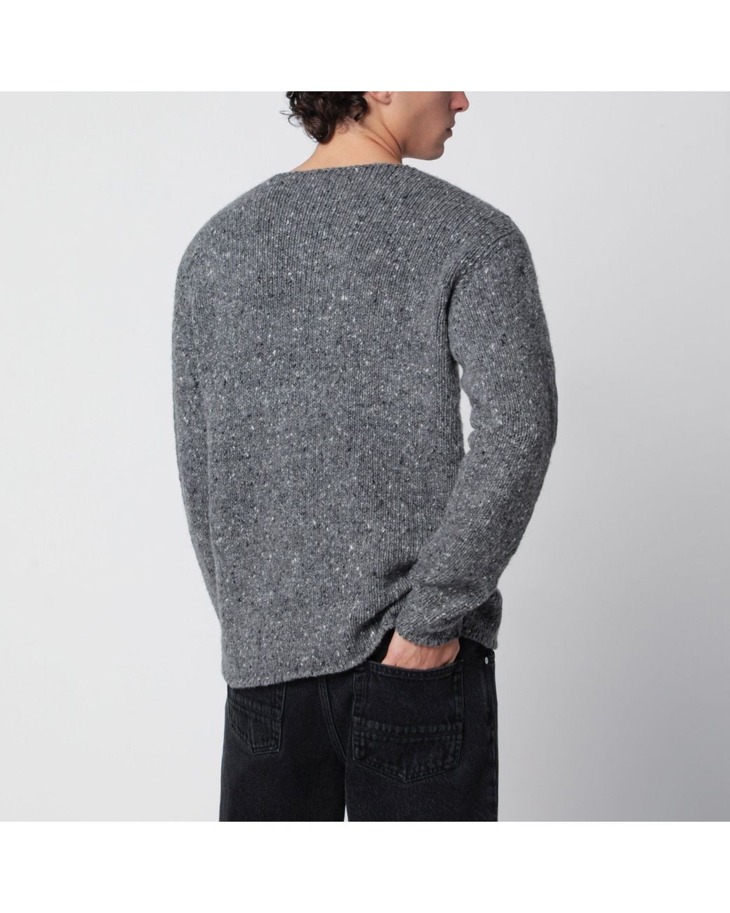 Auralee Gray Charcoal Wool Crew Neck Sweater for men
