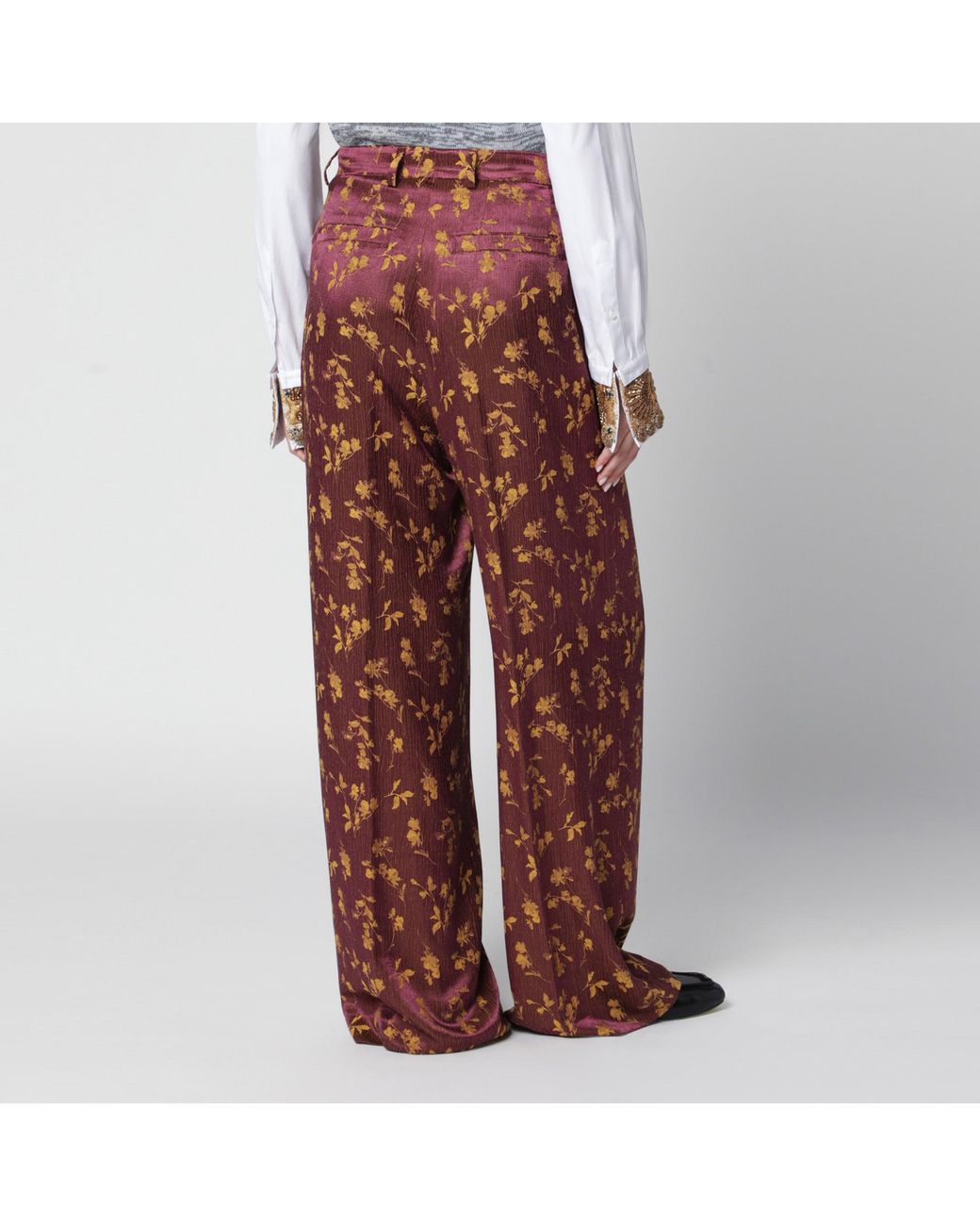 Dries Van Noten Red Jacquard Wide-Leg Trousers
