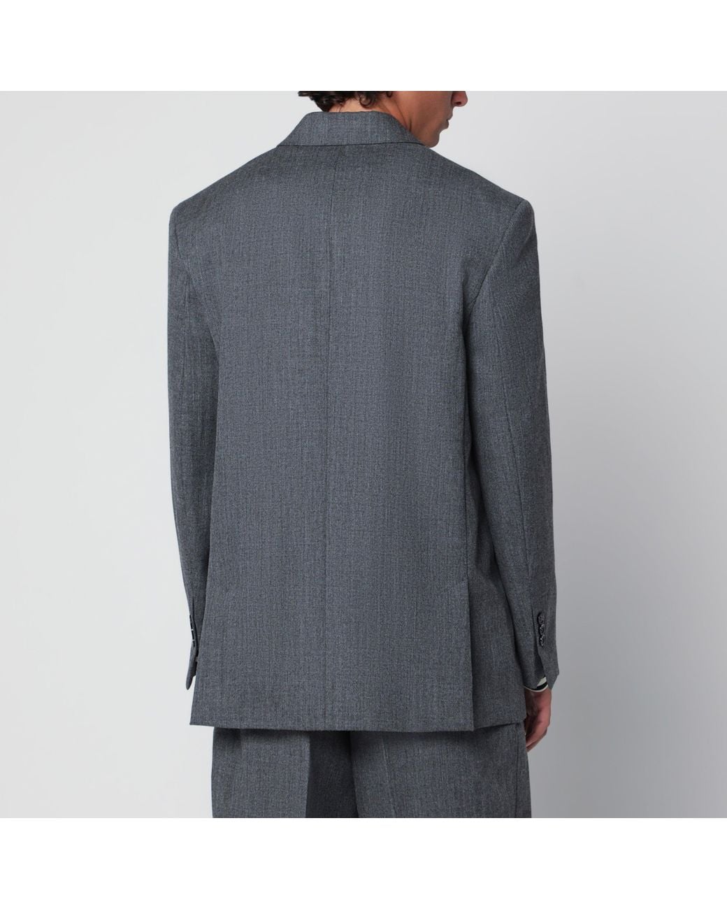 AMI Gray Double-Breasted Carbon Virgin Wool Blazer for men