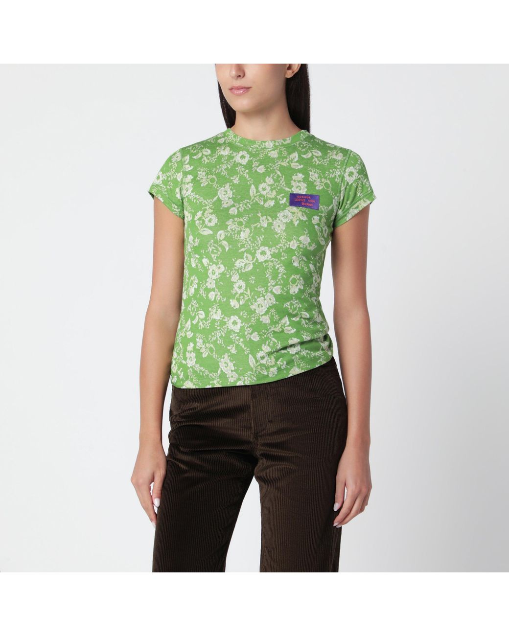 Loewe Green Slim T-Shirt With Floral Jacquard Pattern