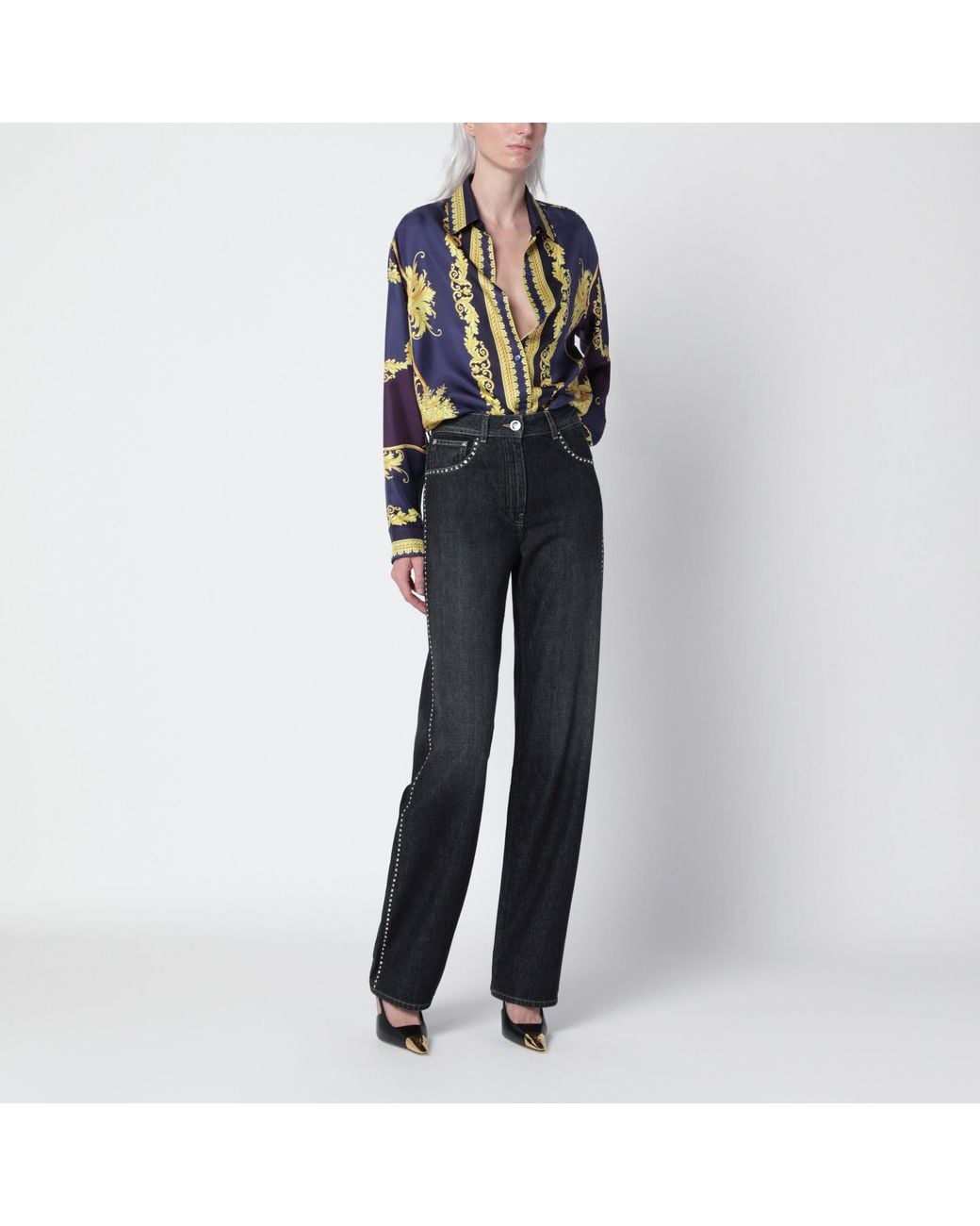 Versace Blue New Barocco Silk Twill Shirt