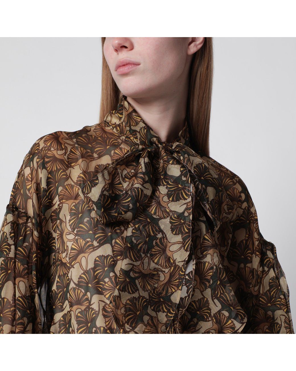 Max Mara Brown Printed Silk Chiffon Blouse