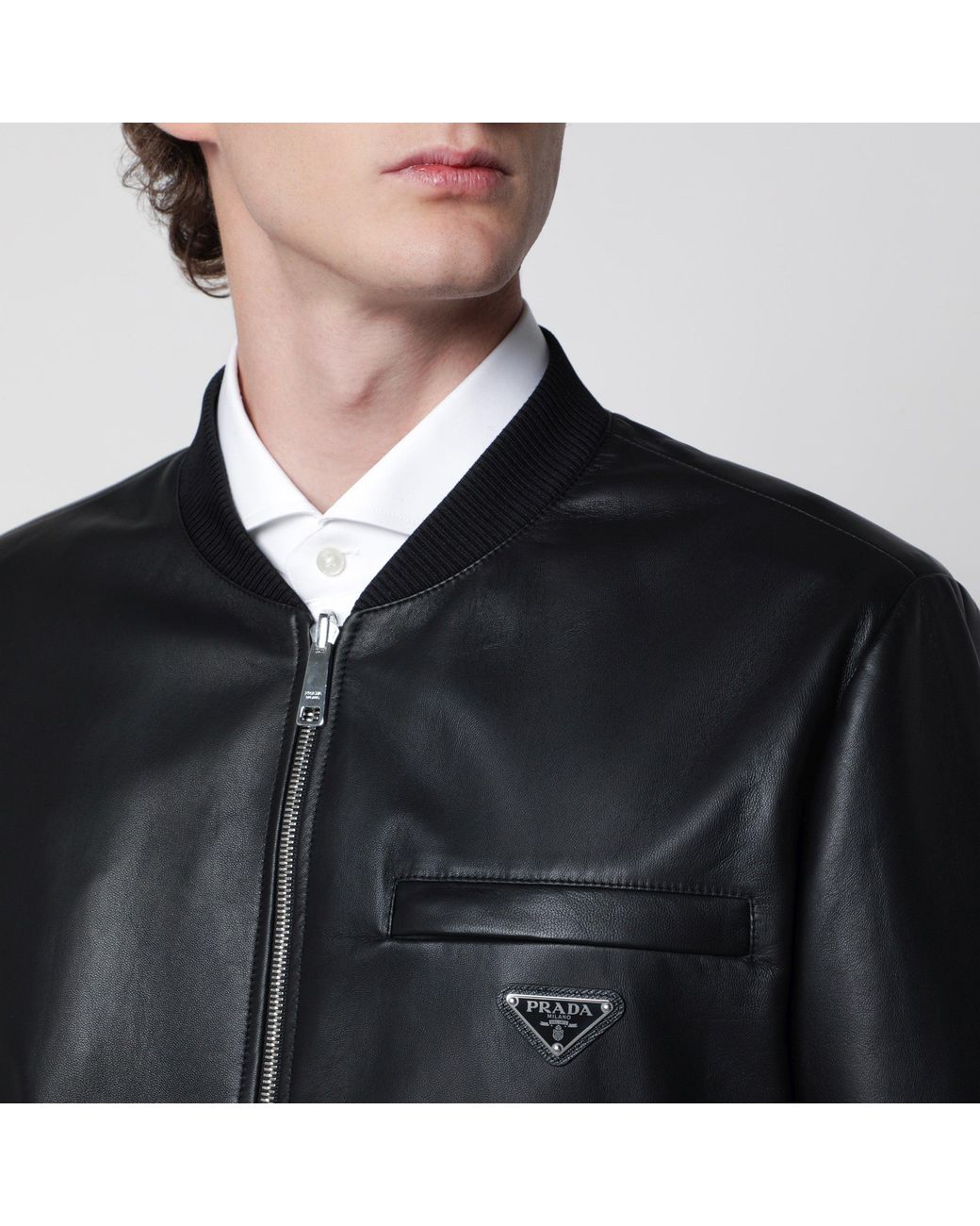 Bomber Con Zip Nero di Prada in Black da Uomo