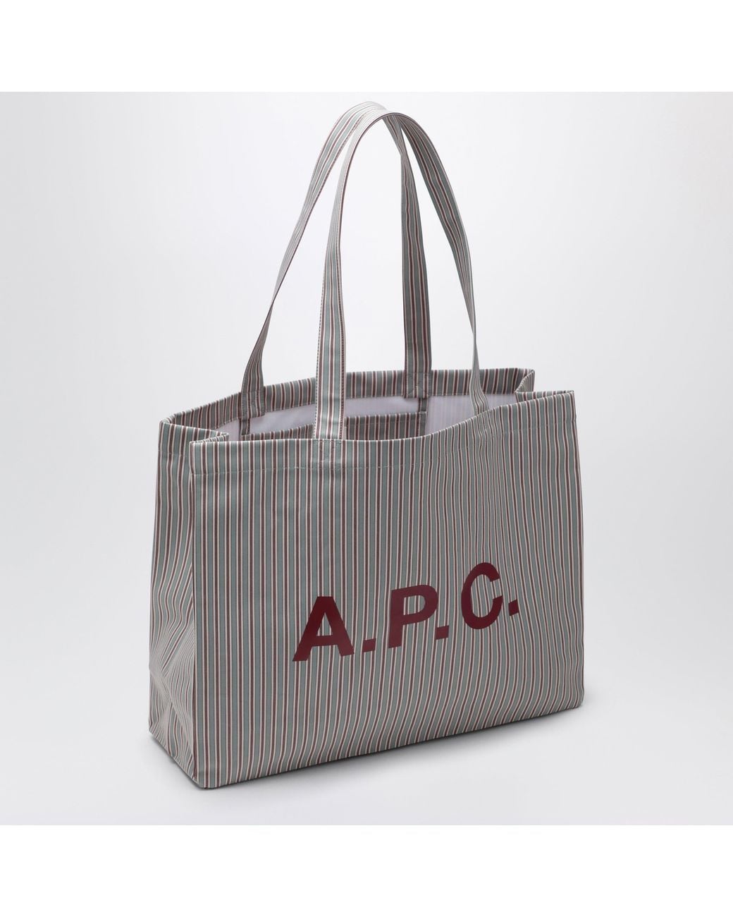 A.P.C. Gray Burgundy Striped Lou Large Tote Bag