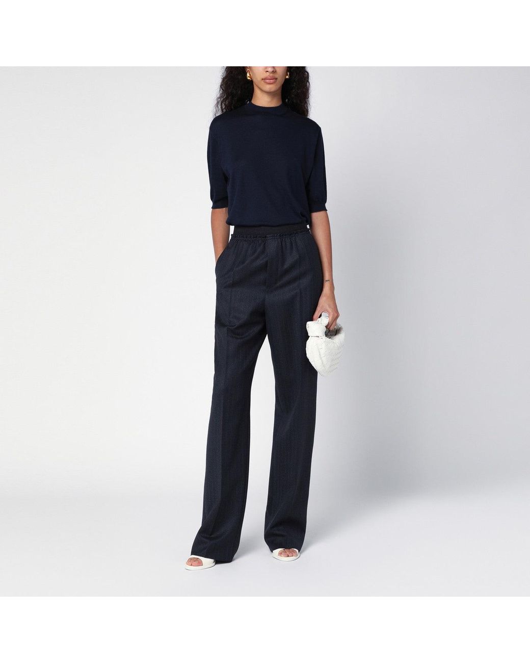 Bottega Veneta Black /blue Striped Wool Trousers