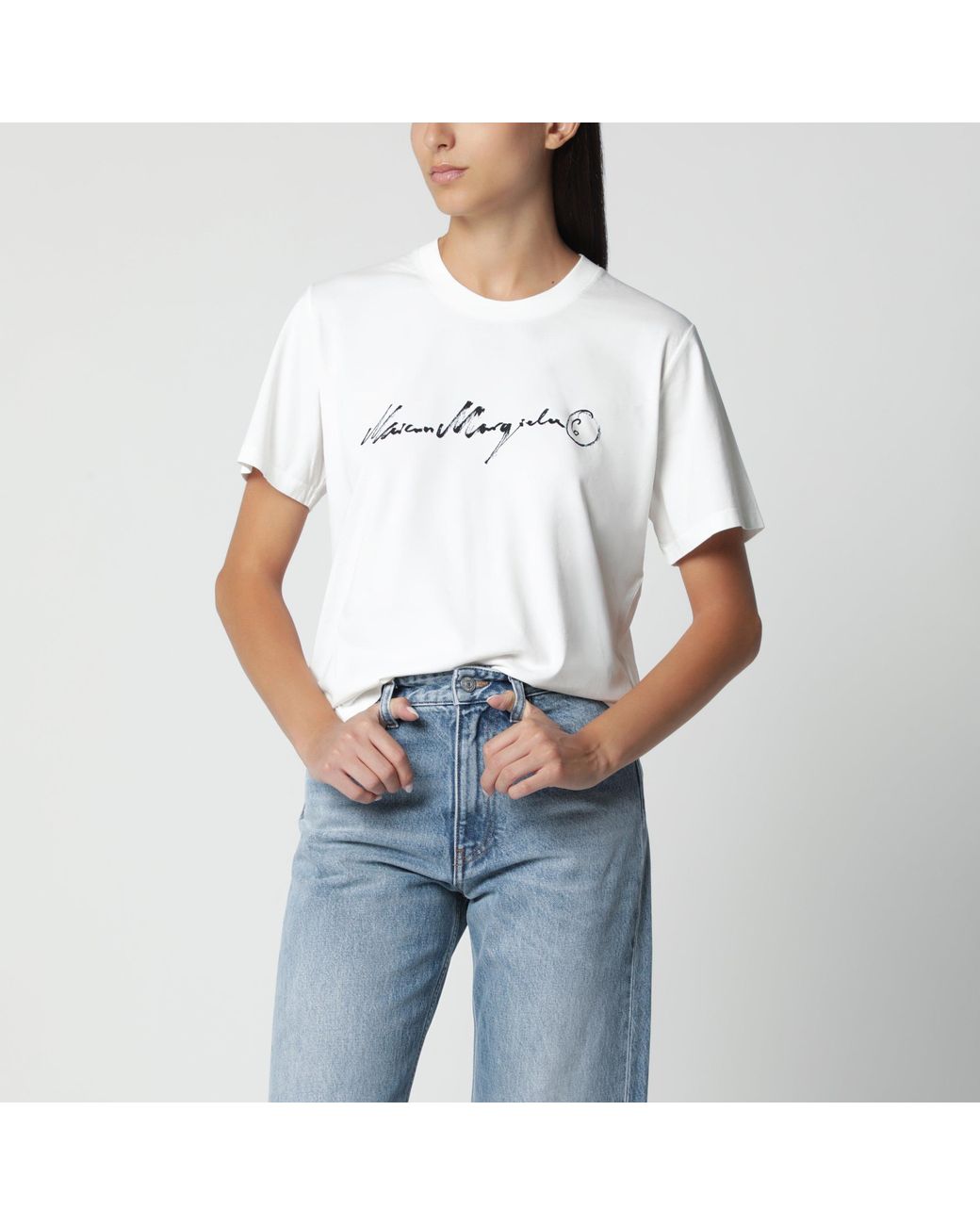MM6 by Maison Margiela White Logo-Print T-Shirt