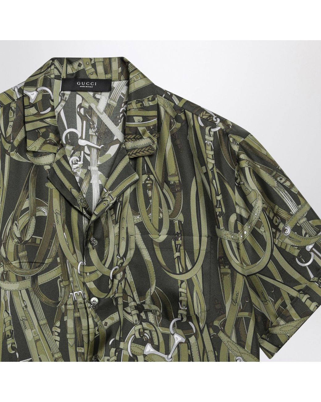 Gucci Green Dark Silk Bowling Shirt for men