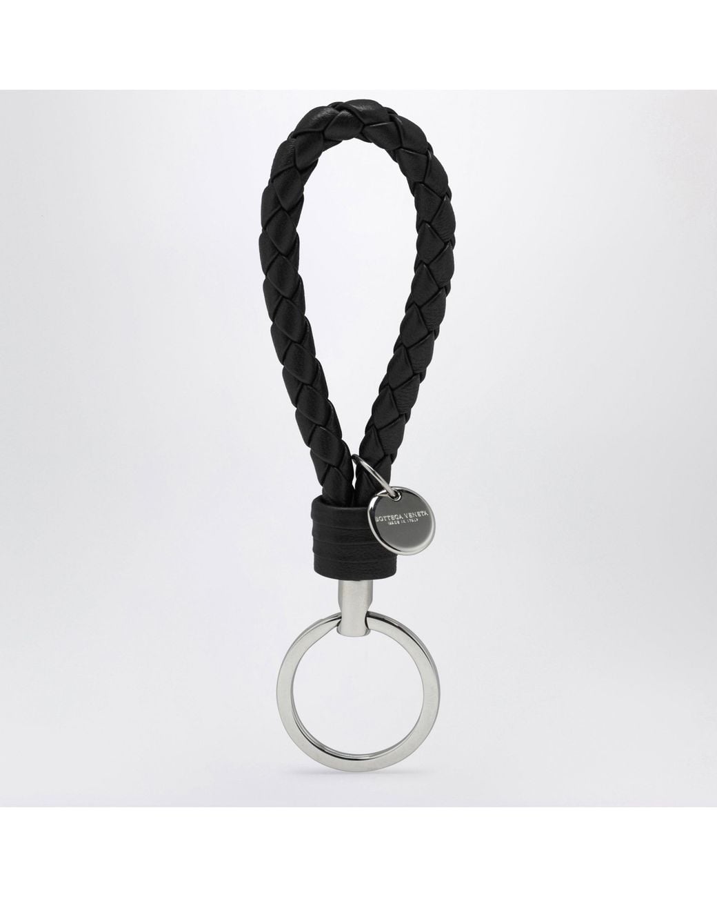 Bottega Veneta White Intrecciato Leather Key Ring