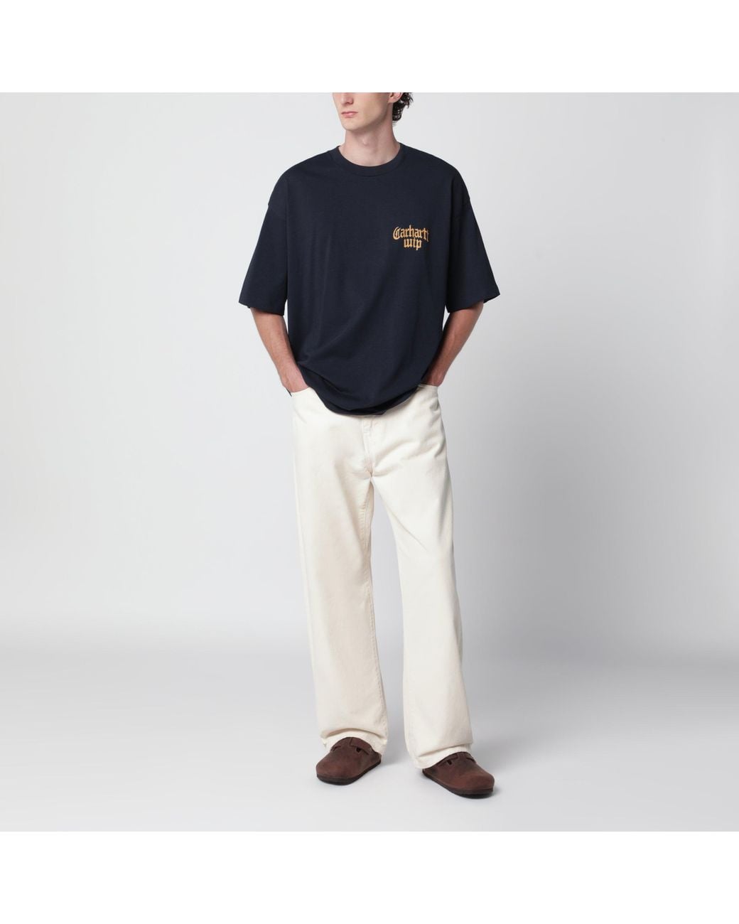 Carhartt Blue Dark S/S Blackletter Cotton T-Shirt for men