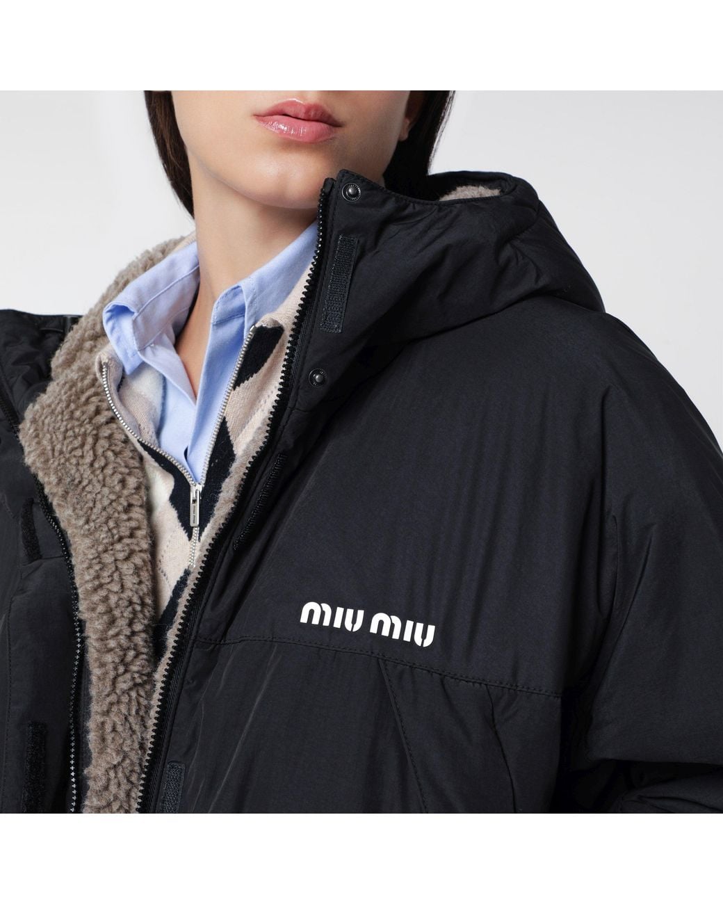 Miu Miu Black Pongé Down Jacket