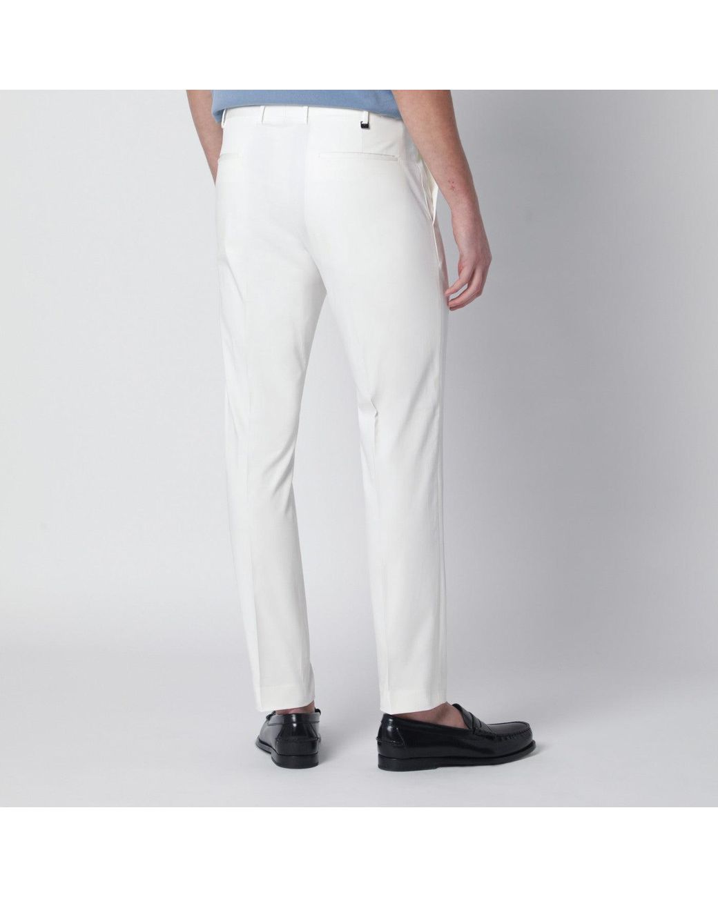 PT Torino White Slim Fit Cotton Blend Trousers for men