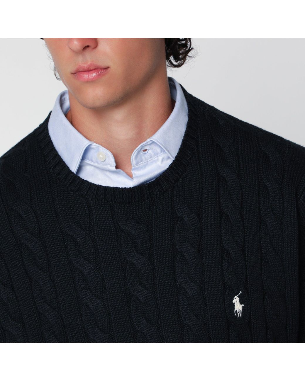 Polo Ralph Lauren Black Hunter Cotton Cable-Knit Sweater for men