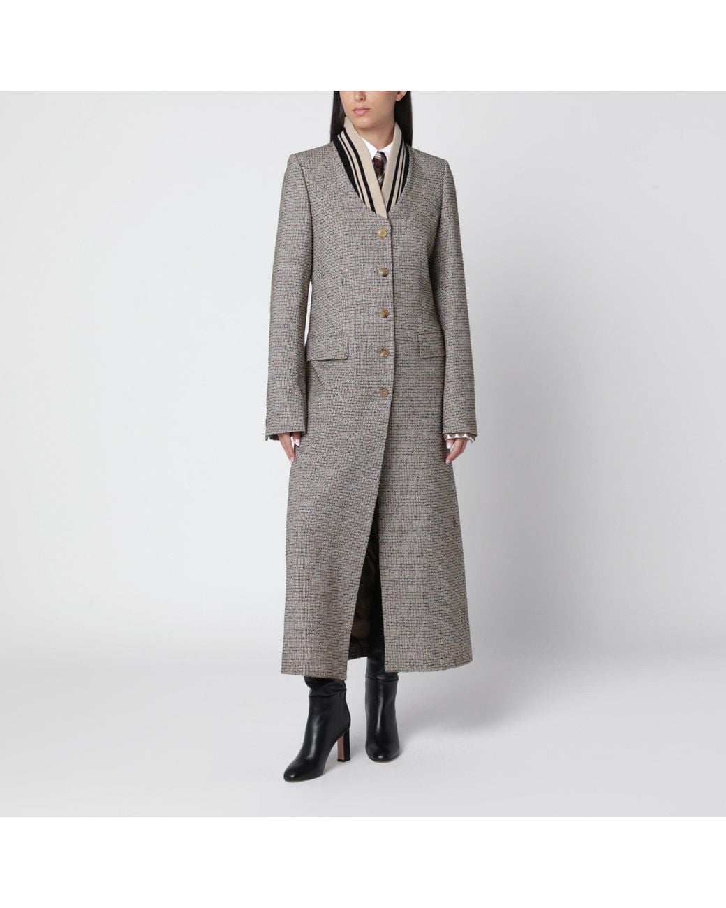 Dries Van Noten Gray Single-Breasted Coat With Micro Pattern