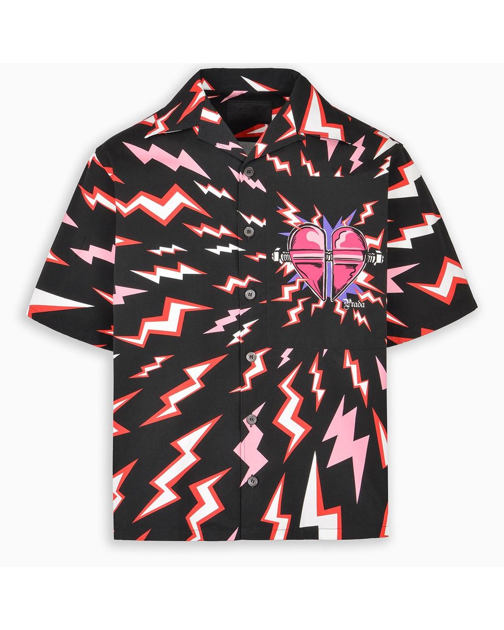 Prada Lightning-print Heart-patch Shirt for Men | Lyst
