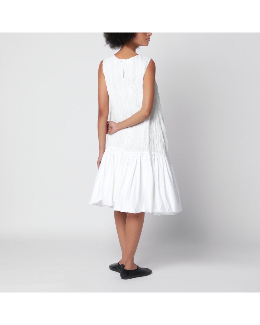 Cordera White Crinkle-Effect Balloon Midi Dress With Wide Straps