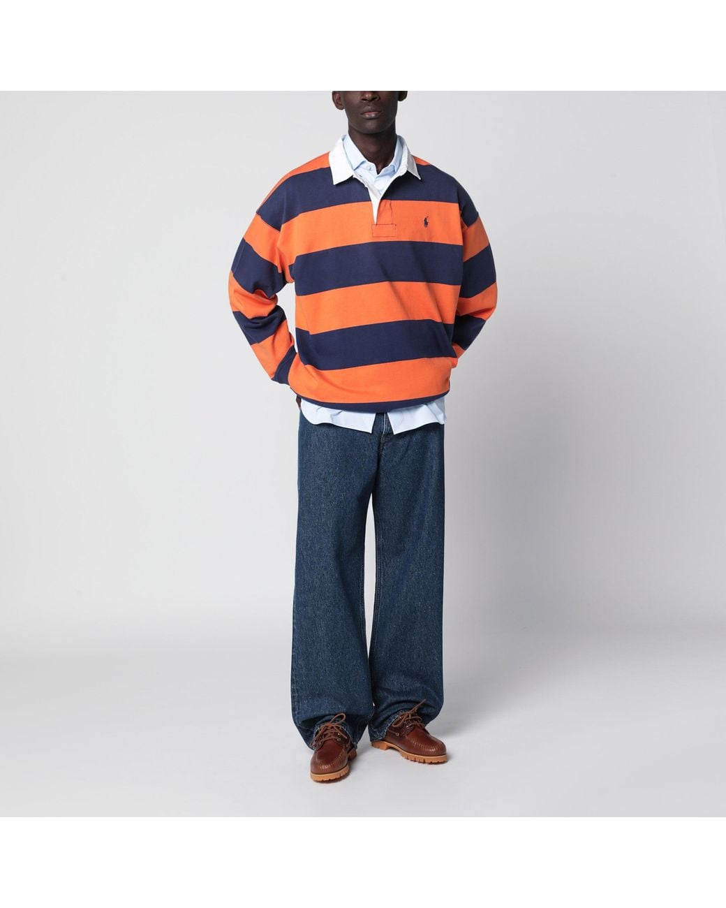 Polo Ralph Lauren Orange Striped Big-Fit Polo Shirt for men