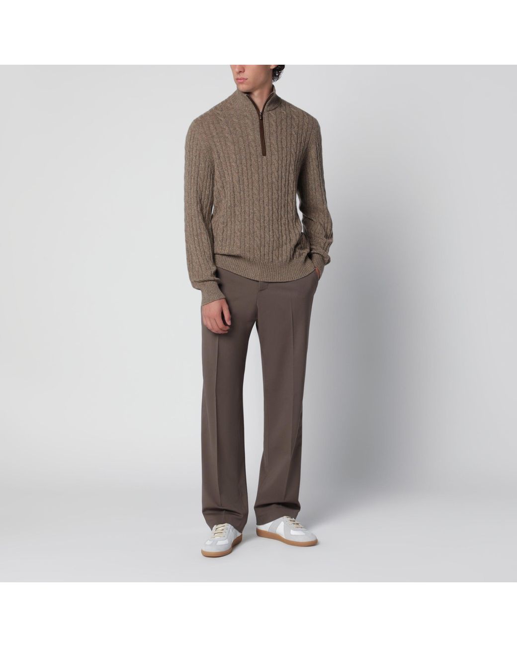 Loro Piana Brown Cable-Knit Sweater for men