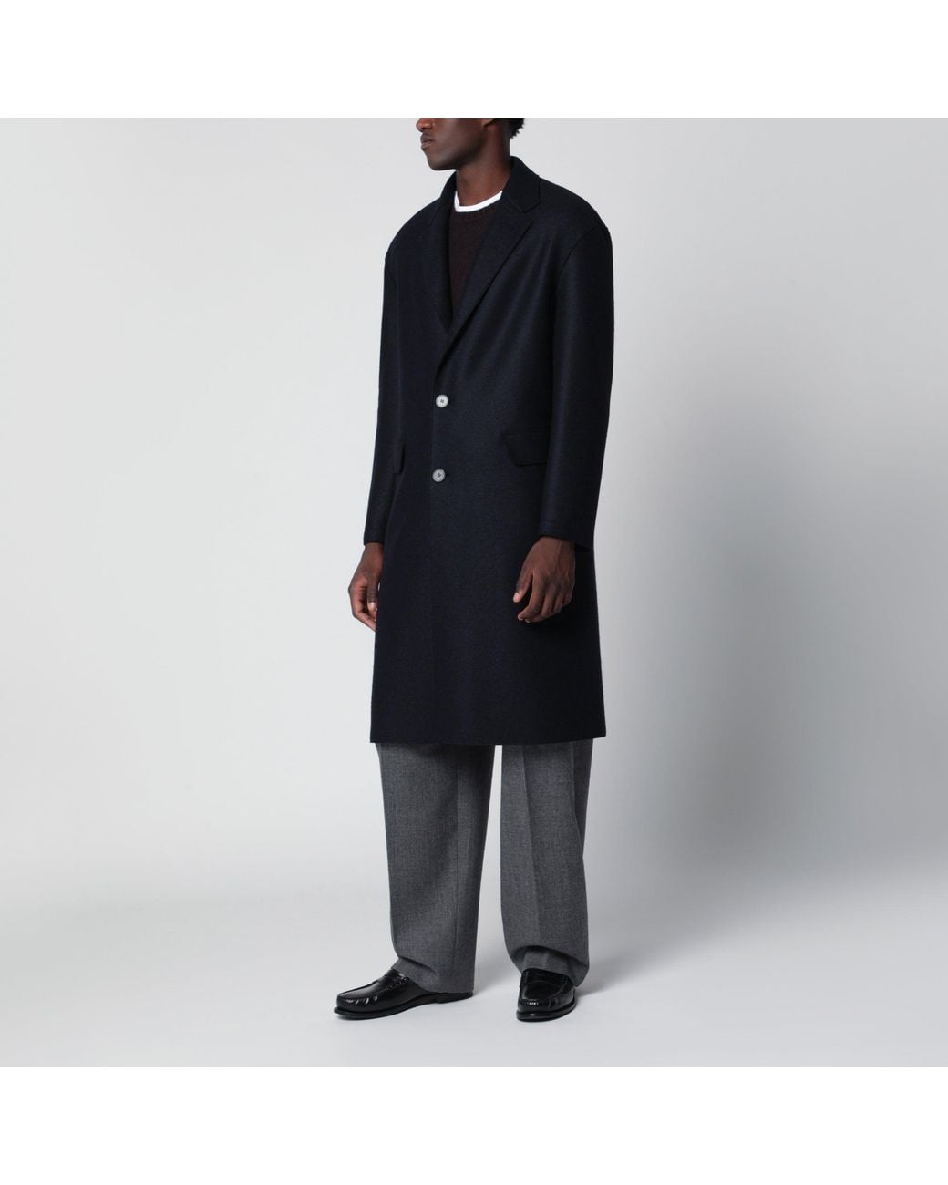 Harris Wharf London Black Single-Breasted Wool Coat for men