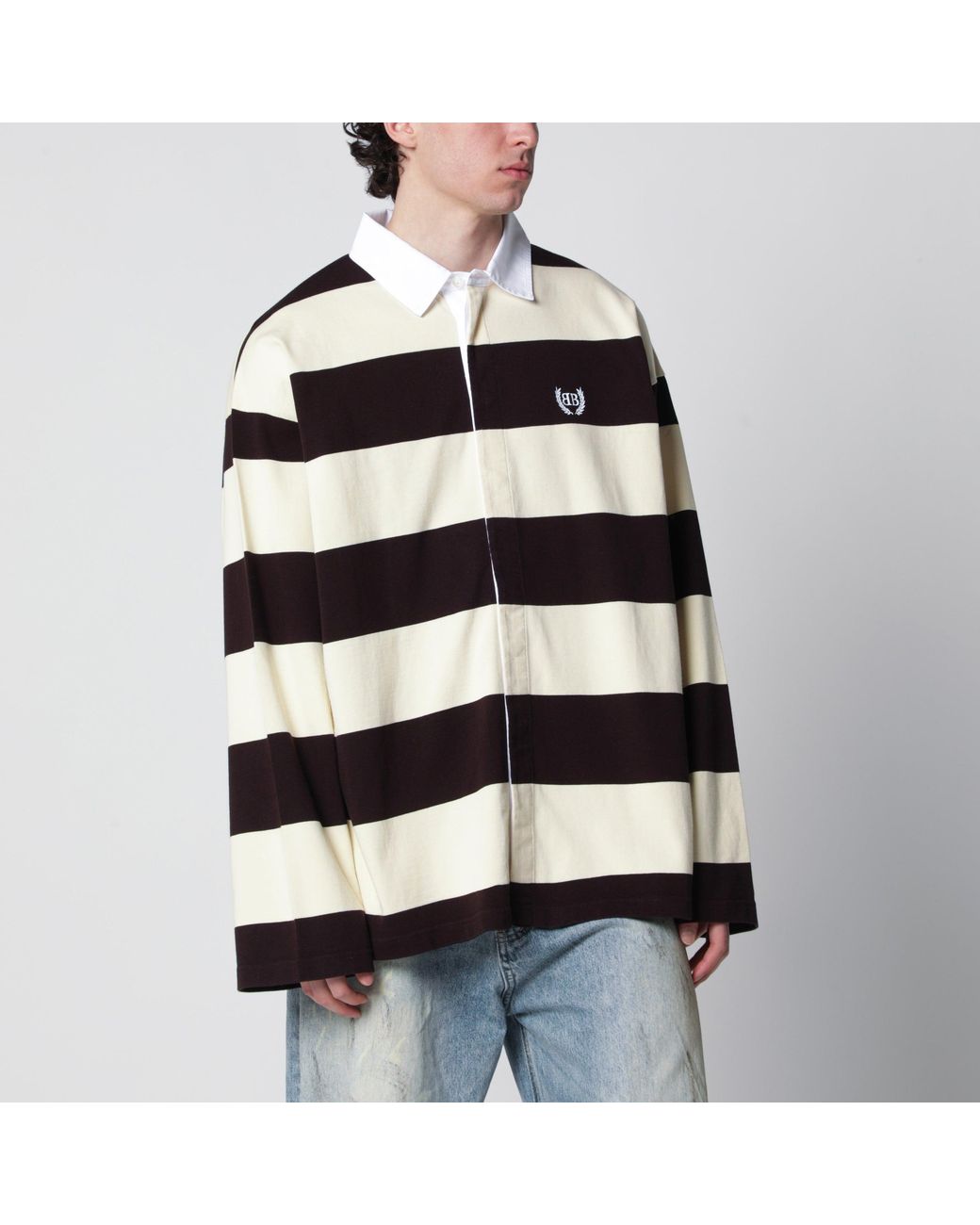 Balenciaga Blue Striped Jersey Polo Shirt for men