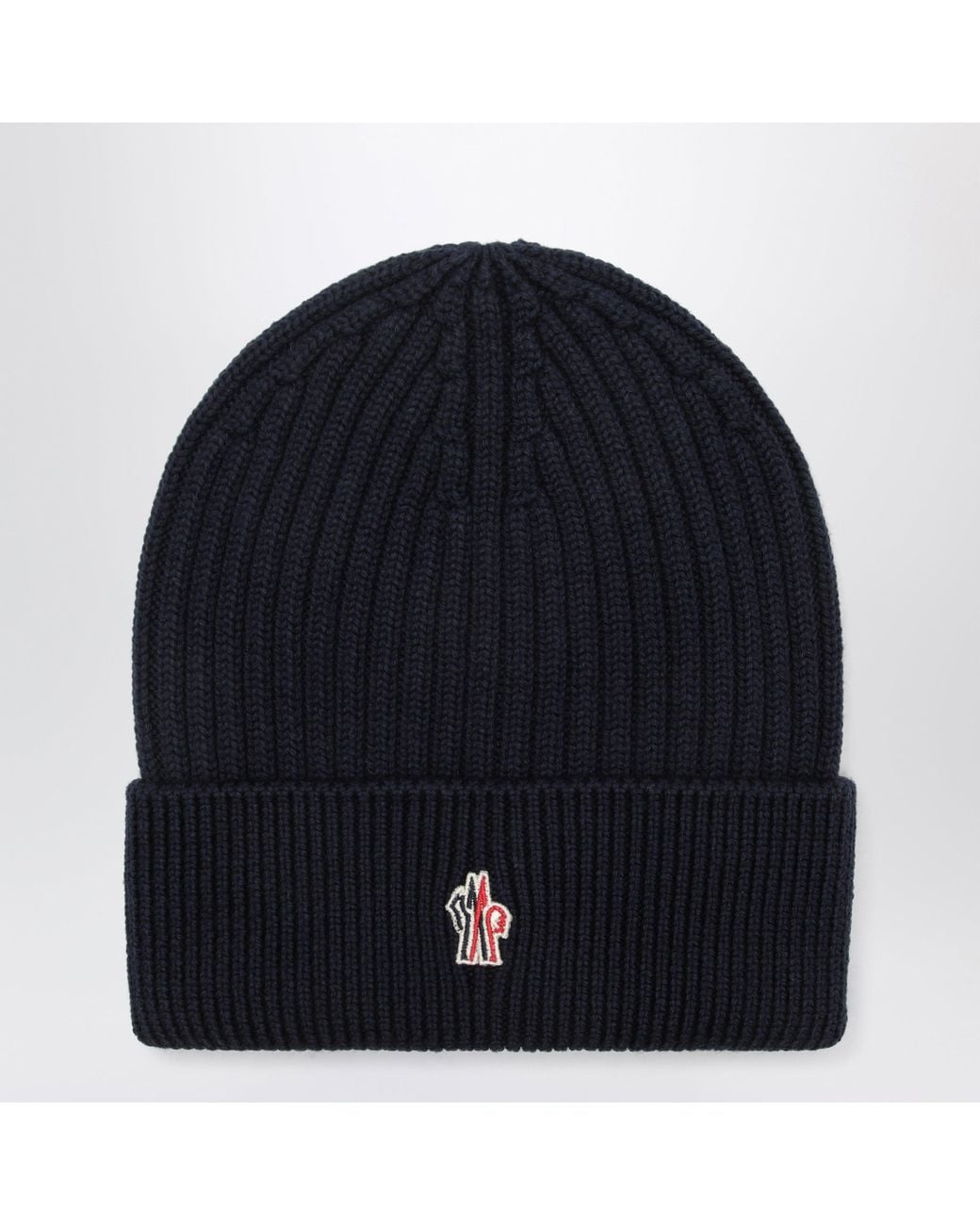 Moncler Blue Ribbed Wool Beanie for men