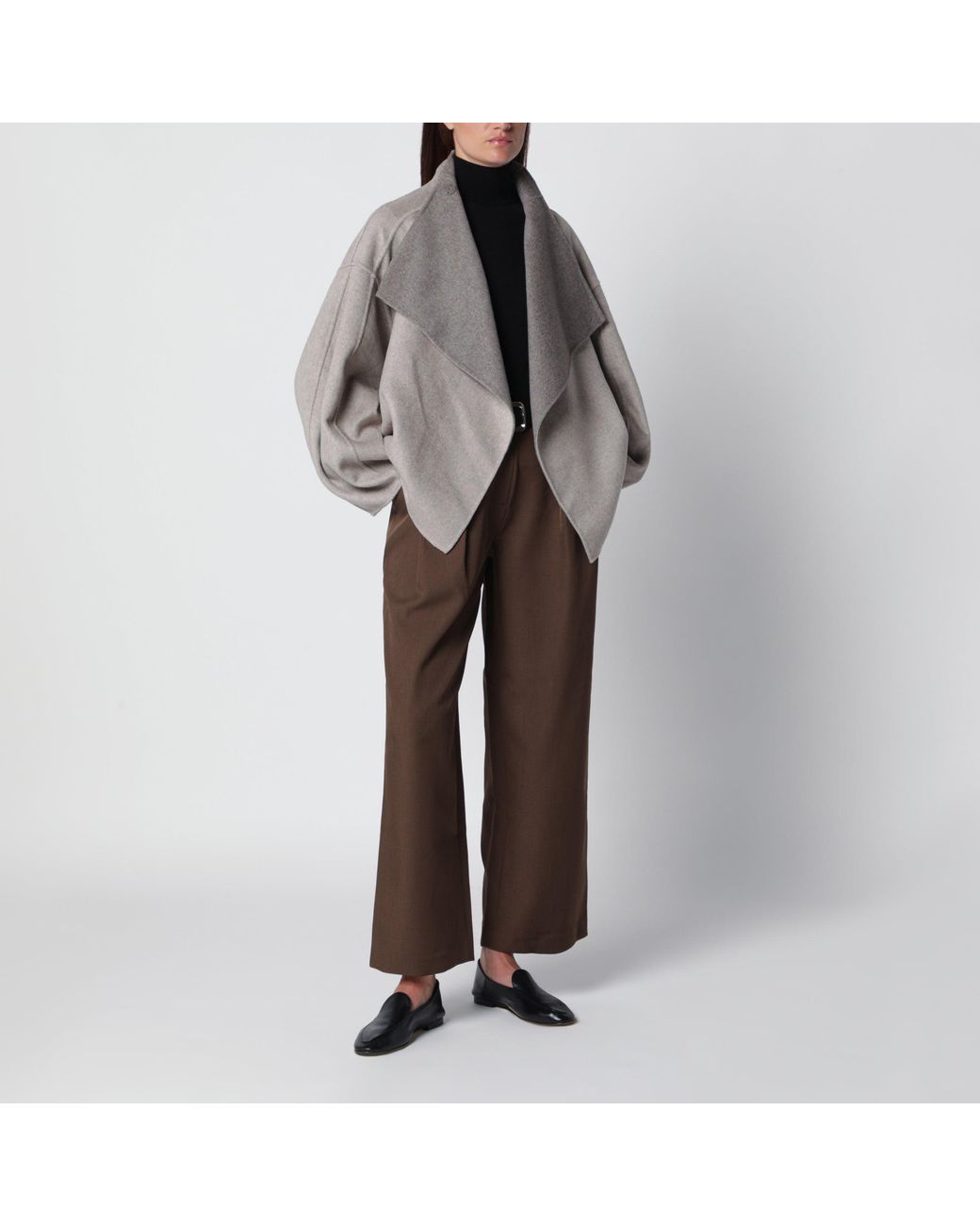 Frankie Shop Gray Onelle Short Wool-Blend Coat