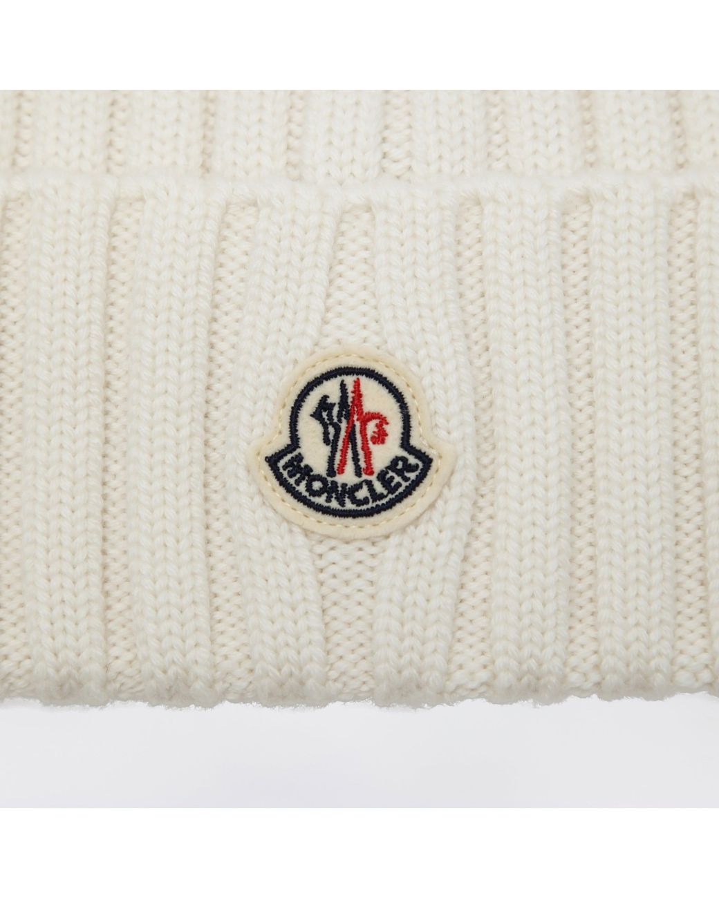 Moncler White Cable-Knit Wool Beanie With Logo