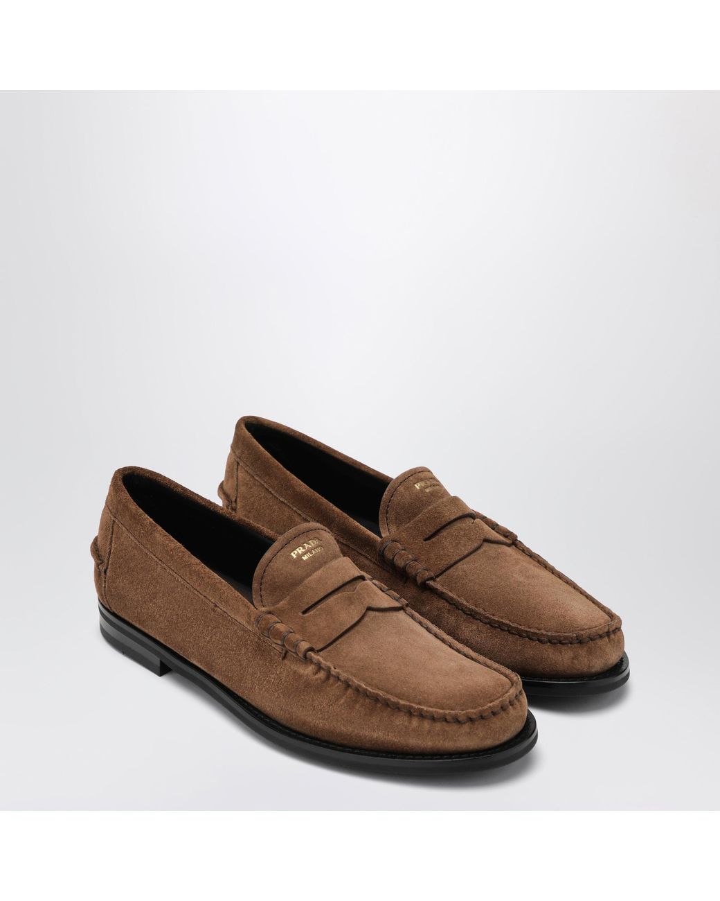 Prada Brown Cacao Aged-Effect Suede Loafers for men
