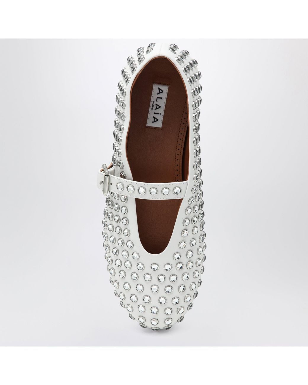 Alaïa White Leather Ballerina With Crystals