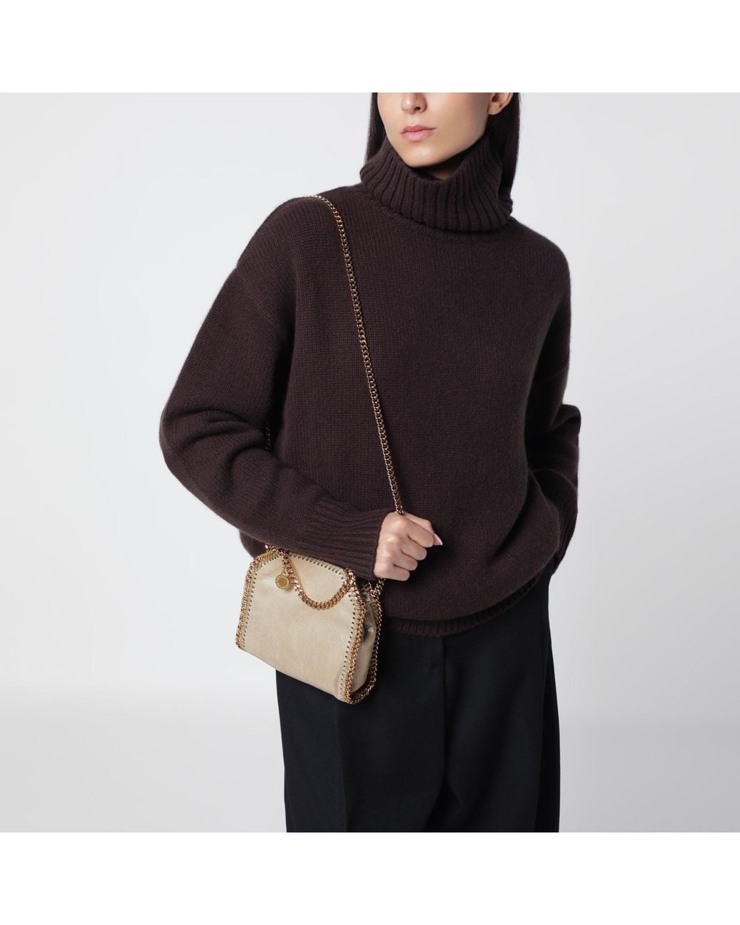 Stella McCartney Natural Pyrite Micro Falabella Tote Bag With Metallic Finish