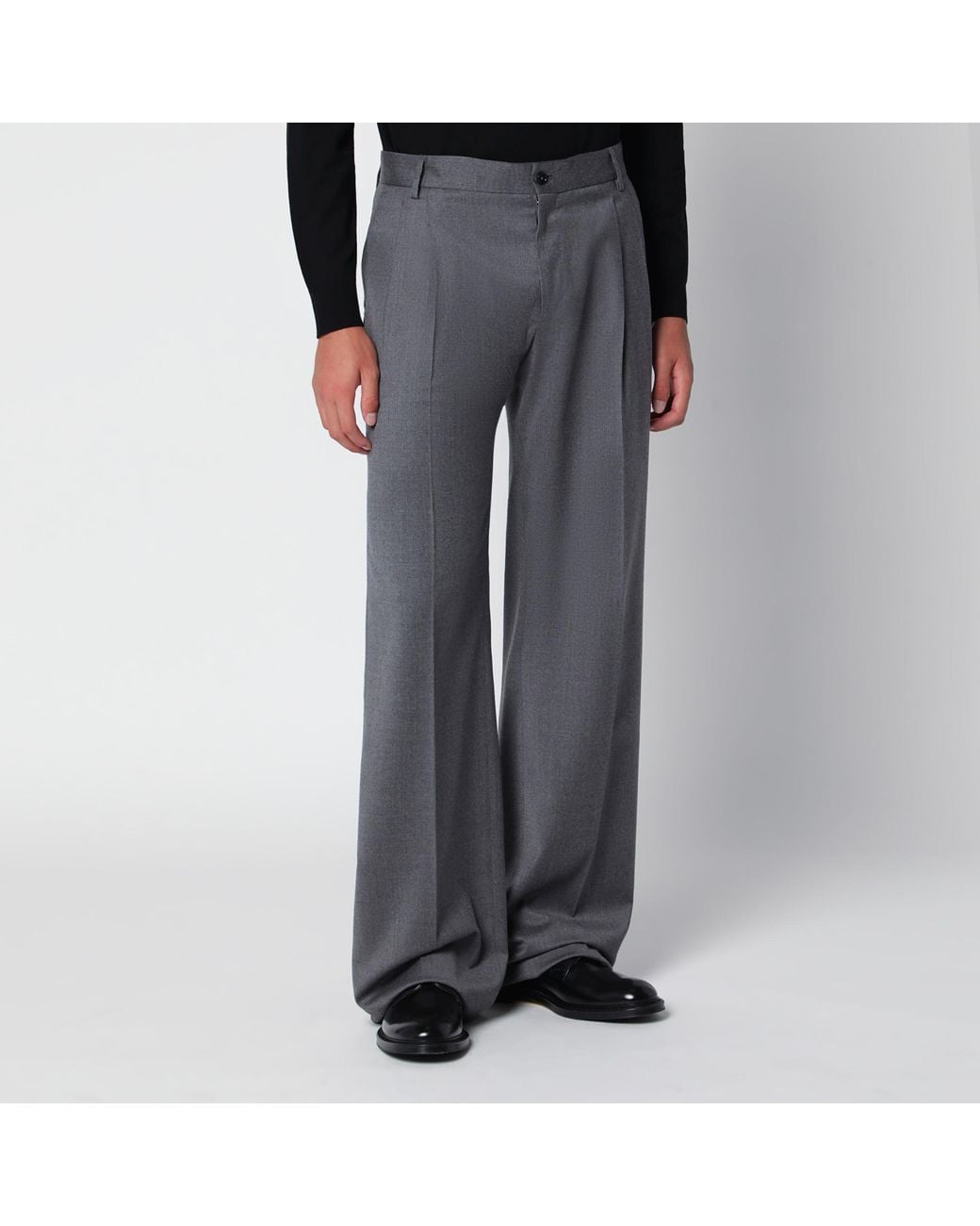 Dolce & Gabbana Gray Mélange Flannel Pleated Trousers for men