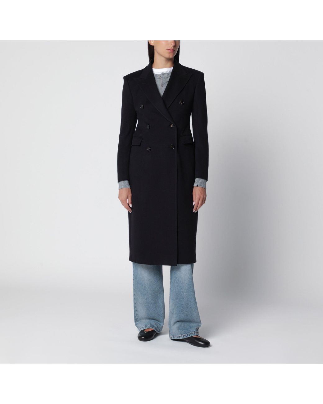 Tagliatore Black Double-Breasted Wool Coat
