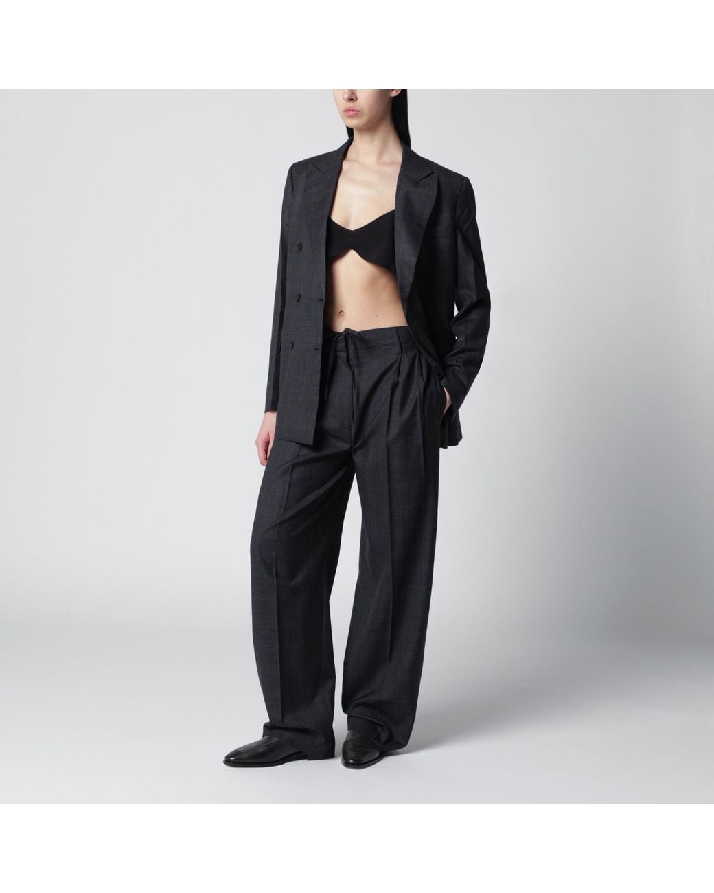 Prada Black Wool Trousers With Check Pattern