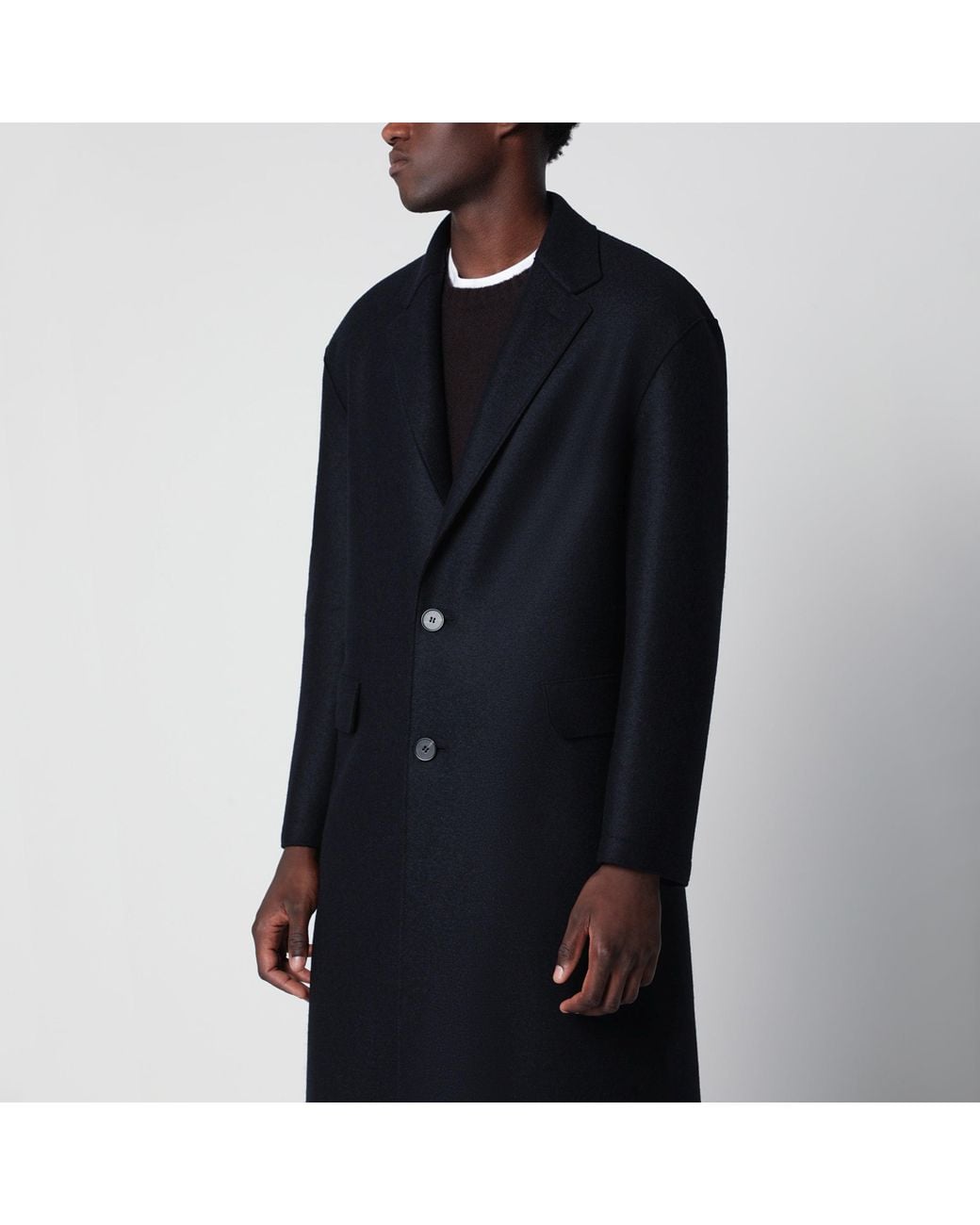Harris Wharf London Black Single-Breasted Wool Coat for men