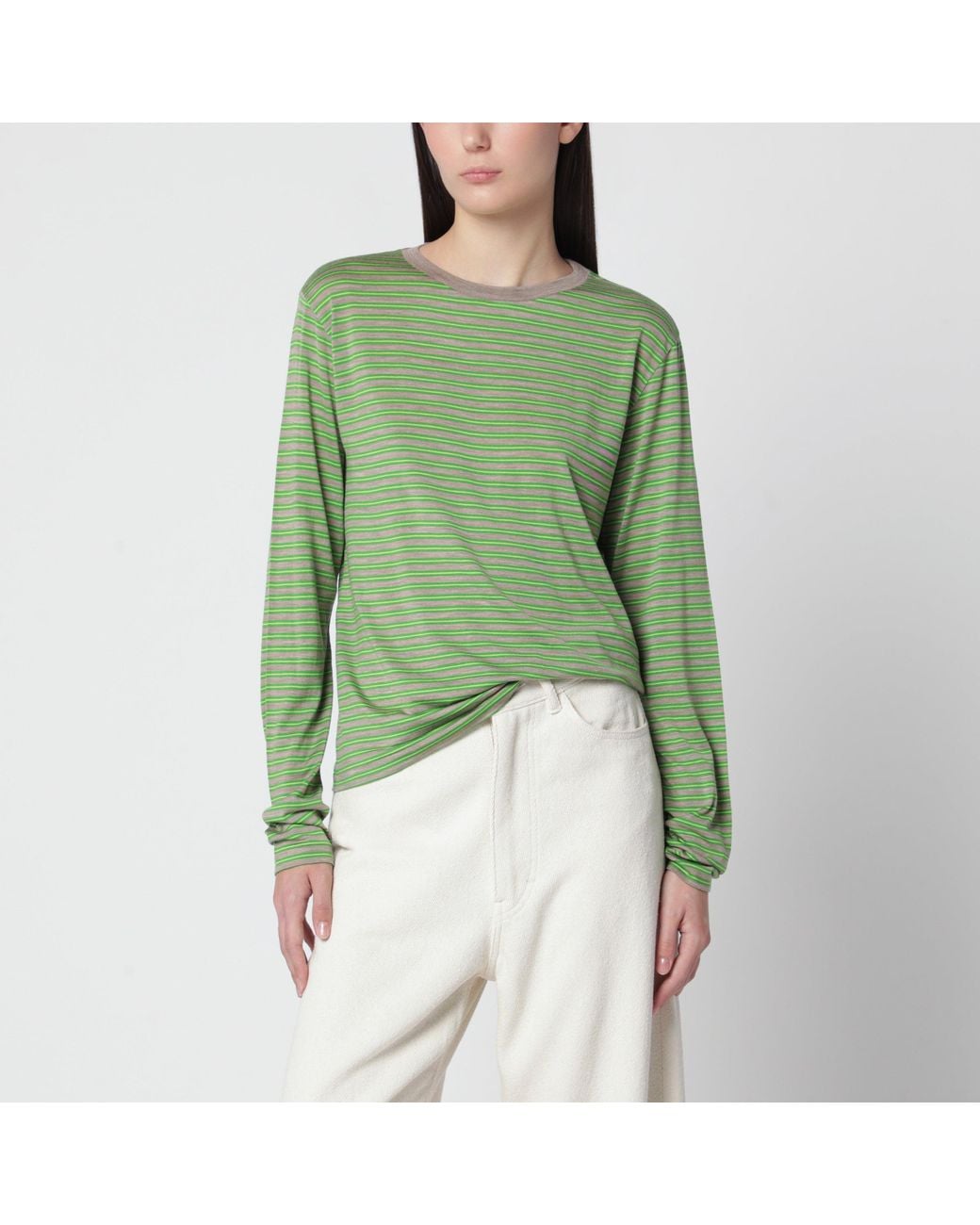 Auralee Green Striped T-Shirt