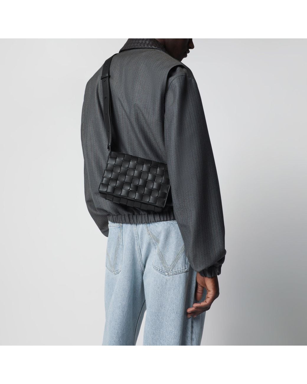 Bottega Veneta Black Orto Intrecciato Calf Leather Messenger Bag for men