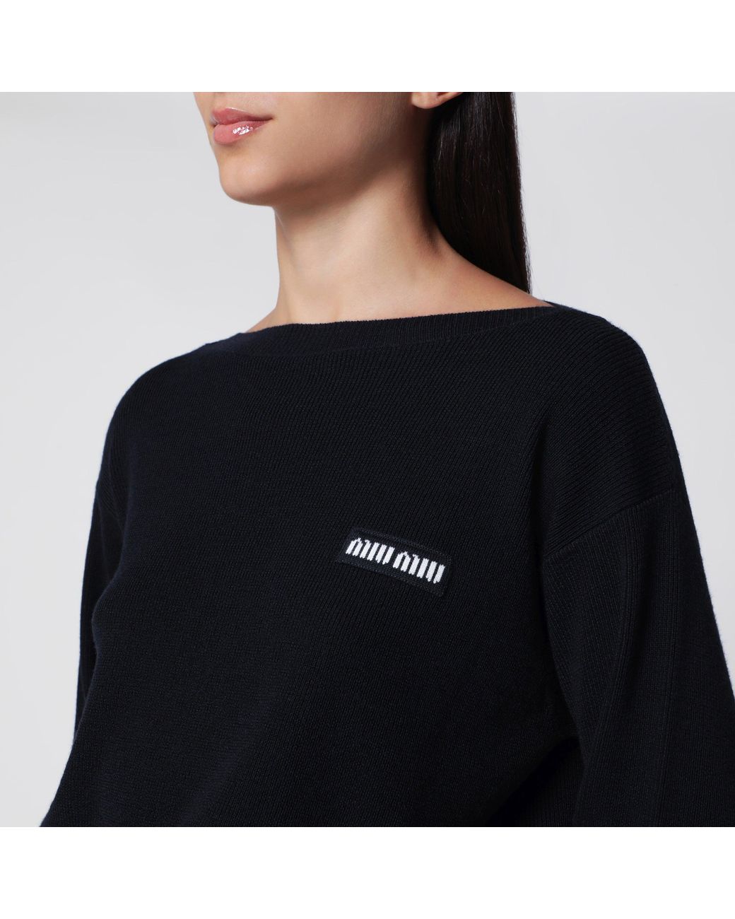 Miu Miu Black Virgin Wool Sweater With Logo Intarsia