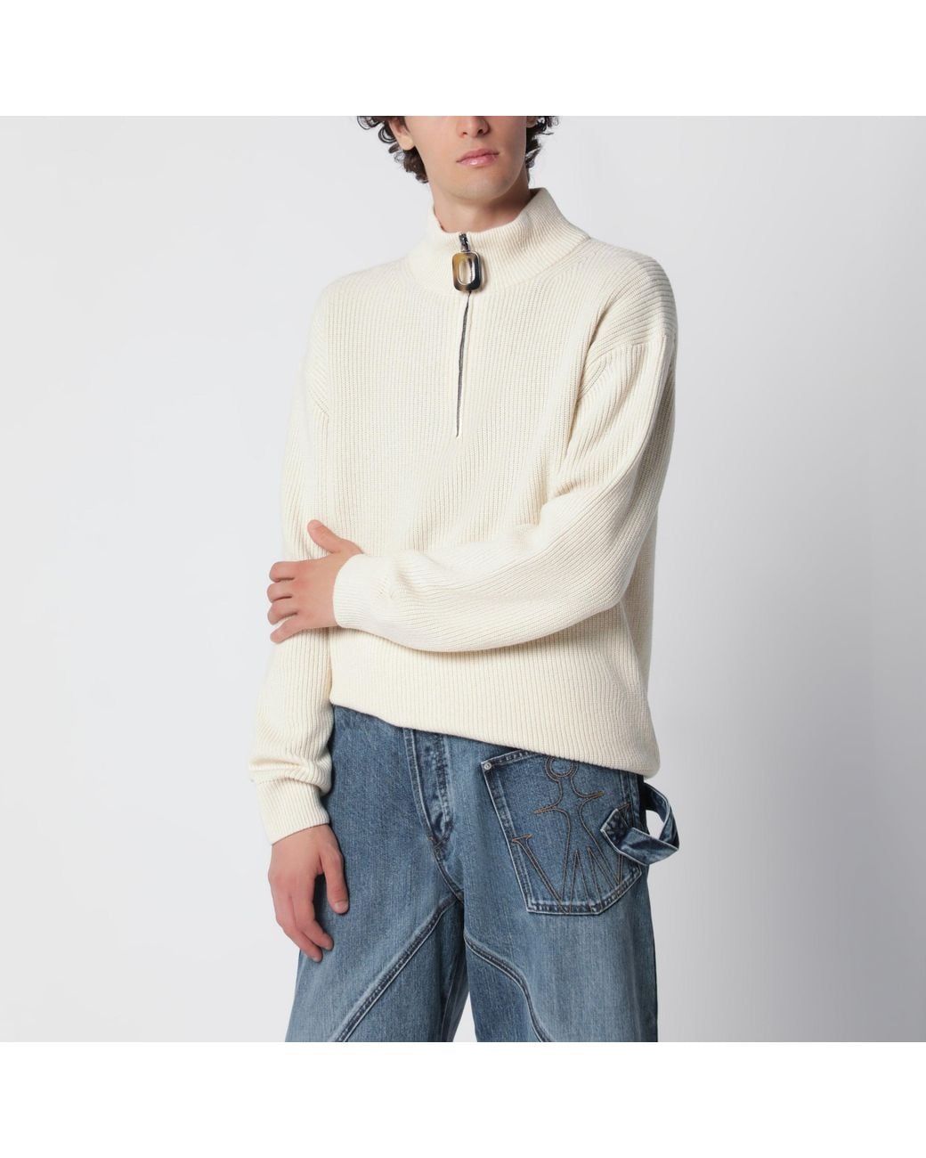 J.W. Anderson White Ivory Half-Zip Sweater for men